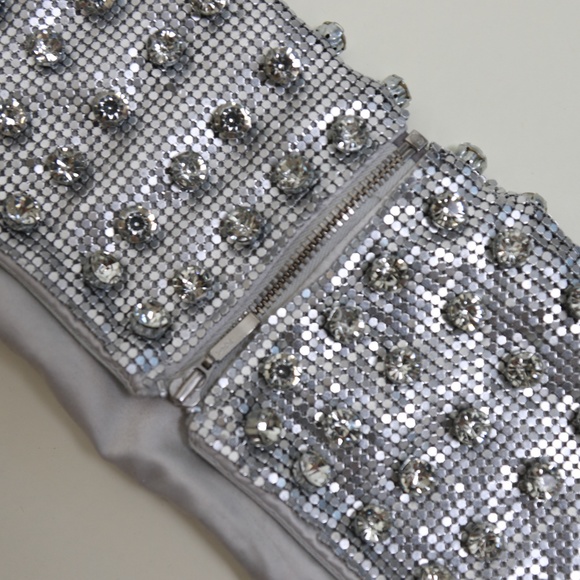 ‼️SALE‼️ Retrofete Silver Rhinestone Bead Chainmail Skirt Crop Top - Picture 11 of 15